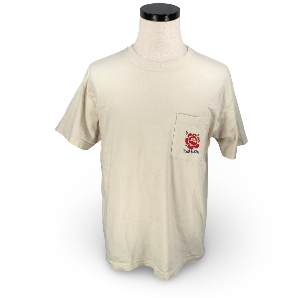 Kith Mens Kith & Kin Peony Pocket Tee T-Shirt Off-White Cream Size Medium Floral